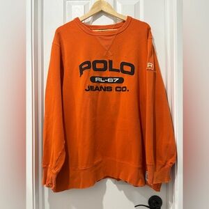 Vintage Polo Jeans Ralph Lauren Orange Men's Sweatshirt Crewneck Y2K Distressed